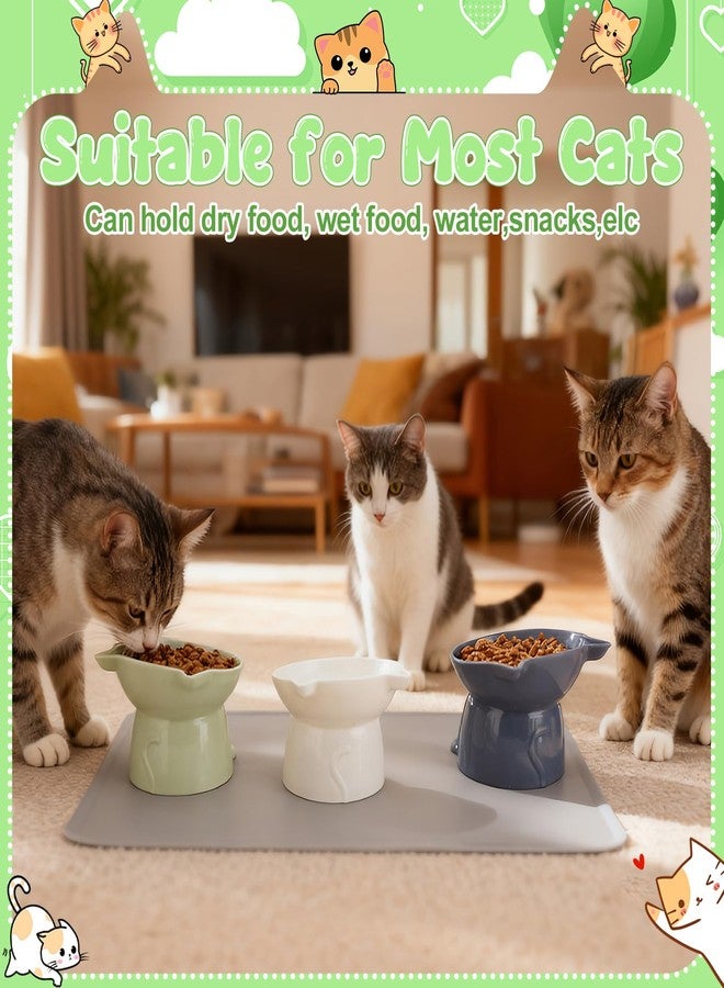Hoemwarm 3 Pcs Elevated Cat Bowls 15°Raised Cat Food Bowl with Silicone Mat Whisker Friendly Anti Vomiting Cats Dishes Pet Food and Water Bowls for Indoor Cats Kittens Classic 3 Colors - Image 5